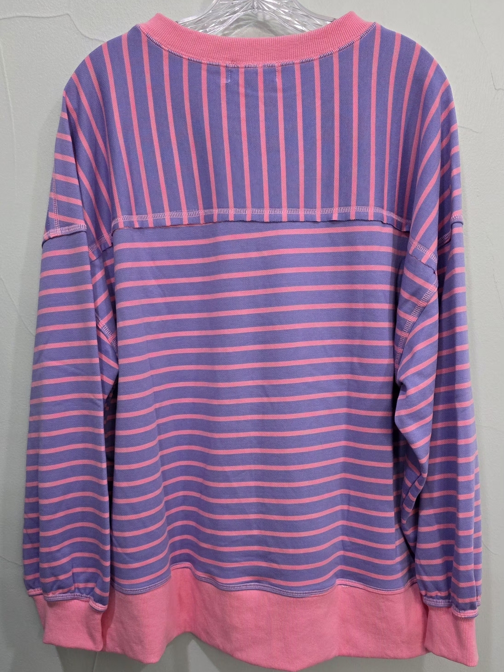 Women's Oversized Striped Top In Lavender And Pink - Picture 9 of 12